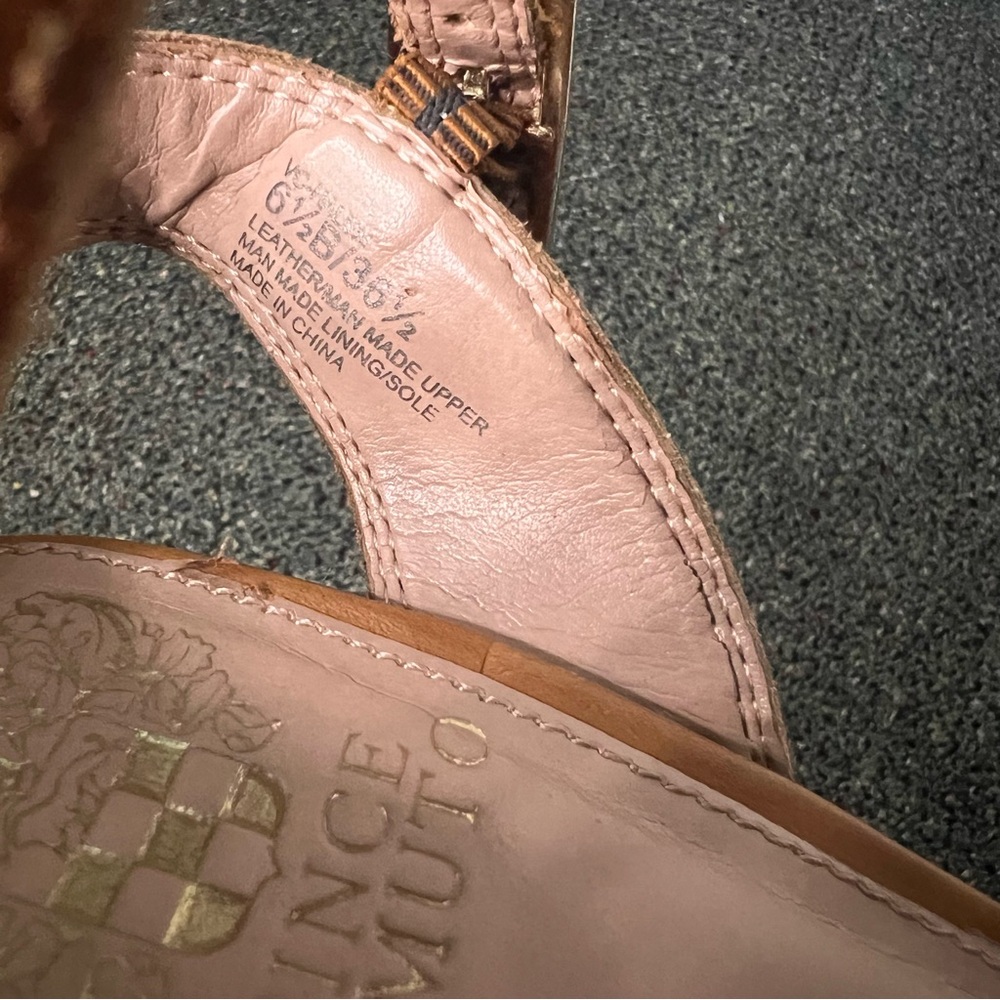 VINCE CAMUTO Neutral Brown & Cream Straw Open-Toe Stud Espadrilles Wedges Shoes - Picture 15 of 16